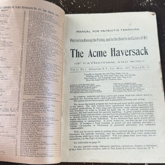 The Acme Haversack Patriotic Song Book Rare 1897 Antique Illustrated Washington - Picture 4 of 13